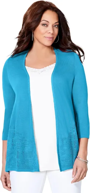 Catherines Women's Plus Size Embroidered Lace Cardigan