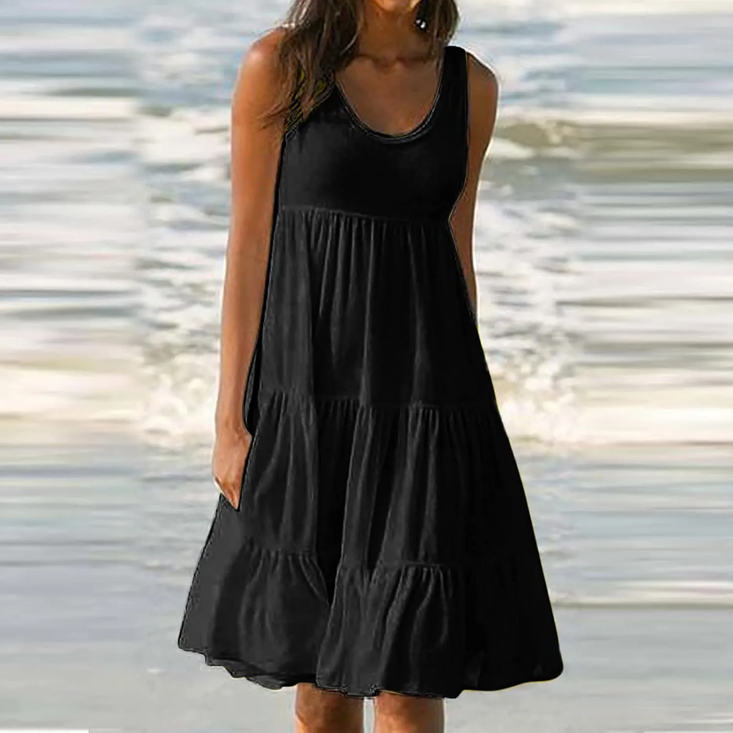 Ceboyel Women 2024 Casual Beach Sundresses Flowy Summer Tank Dress Scoop Neck Sleeveless Sun Dresses Trendy Vacation Clothing