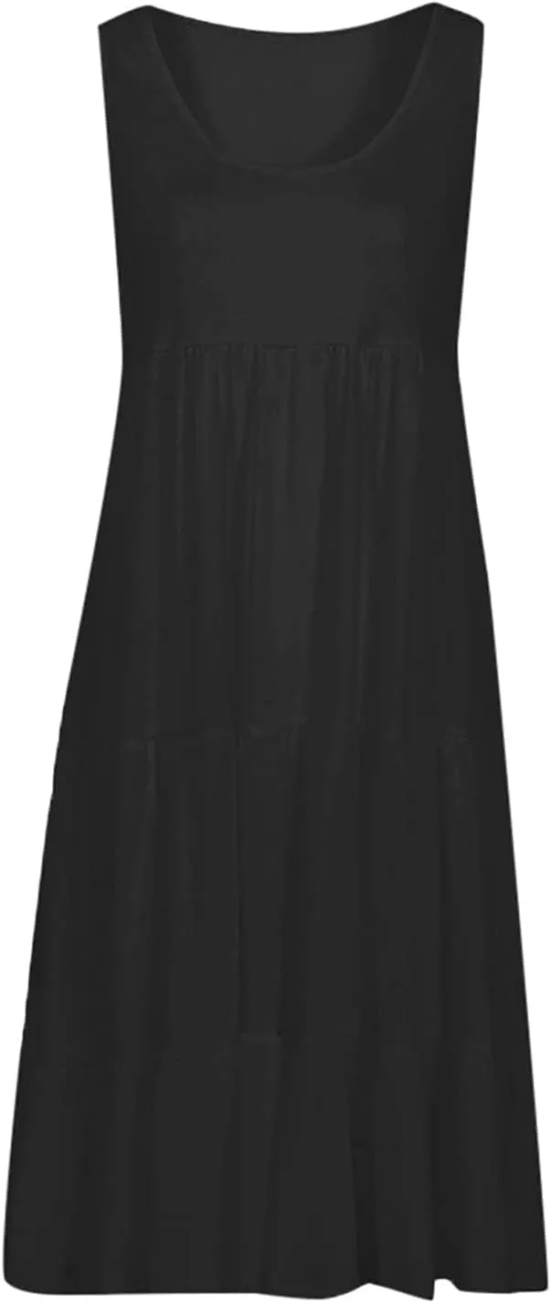 Ceboyel Women 2024 Casual Beach Sundresses Flowy Summer Tank Dress Scoop Neck Sleeveless Sun Dresses Trendy Vacation Clothing