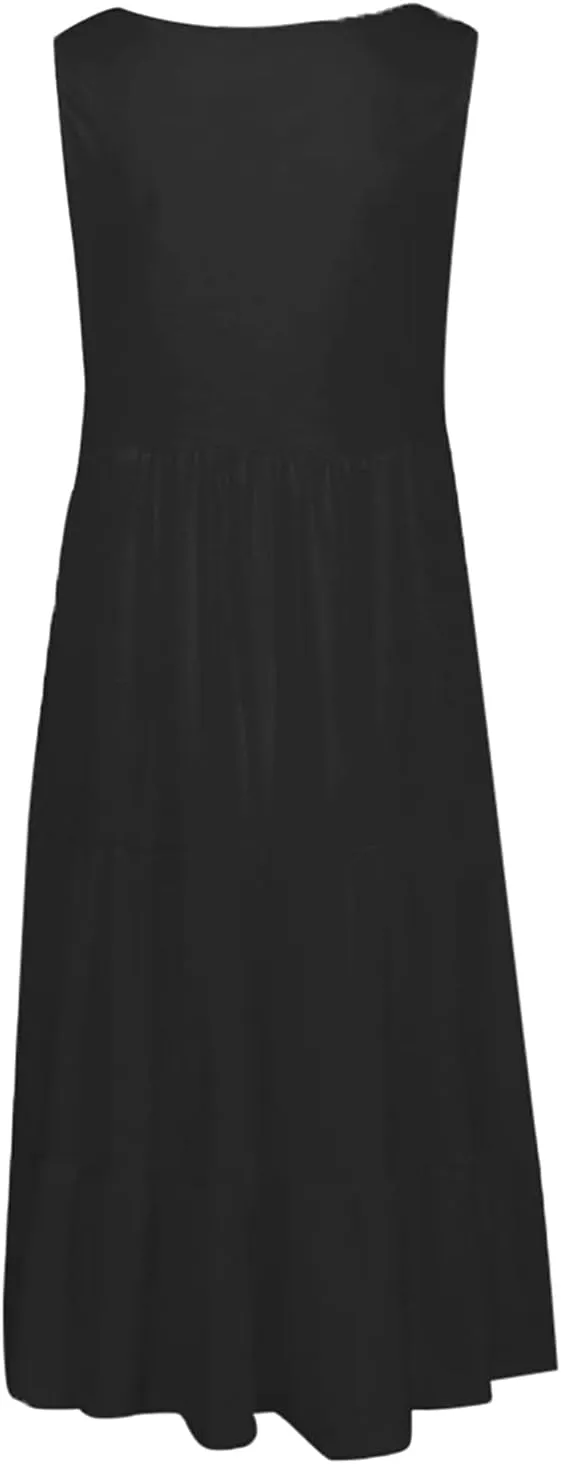 Ceboyel Women 2024 Casual Beach Sundresses Flowy Summer Tank Dress Scoop Neck Sleeveless Sun Dresses Trendy Vacation Clothing