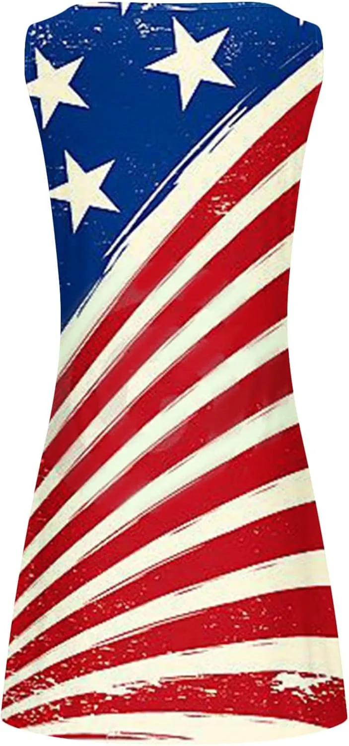 Ceboyel Womens 4Th of July Dress American Flags Sundresses Vacation Short Mini Dress Summer Causal Patriotic Clothing 2023