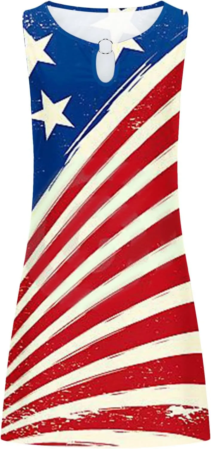 Ceboyel Womens 4Th of July Dress American Flags Sundresses Vacation Short Mini Dress Summer Causal Patriotic Clothing 2023