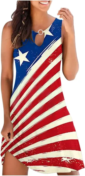 Ceboyel Womens 4Th of July Dress American Flags Sundresses Vacation Short Mini Dress Summer Causal Patriotic Clothing 2023