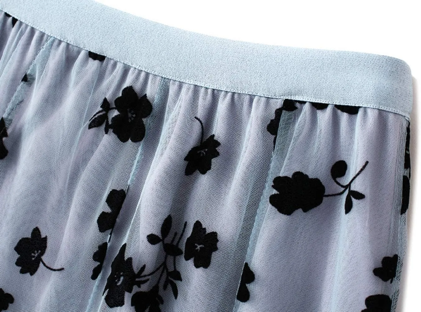 CHARTOU Women's Elastic High Waist Tulle Ruffle Pleated A-Line Swing Midi Skirt
