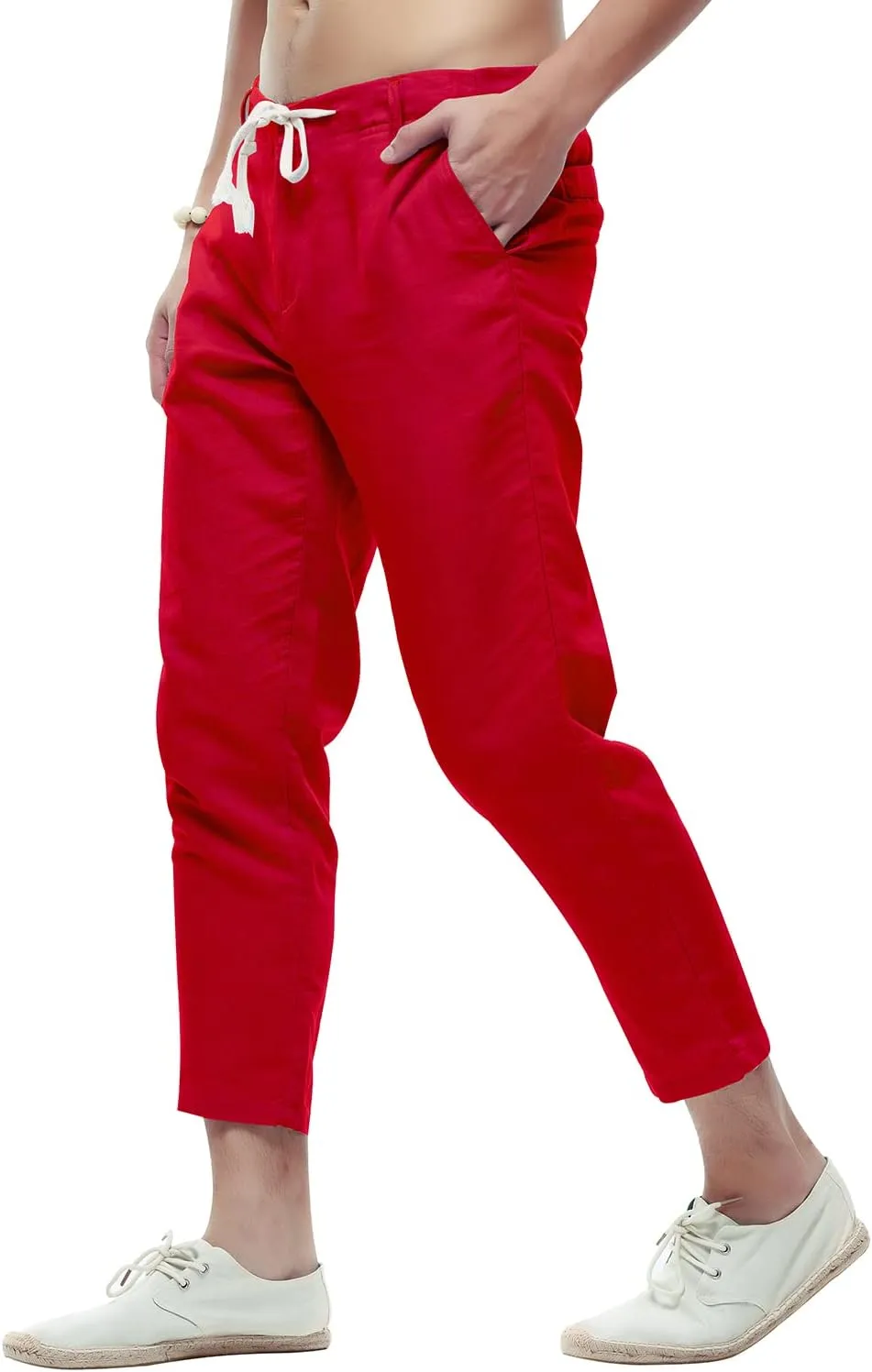 chouyatou Men's Casual Drawstring Straight Fit Beach Linen Capri Pants