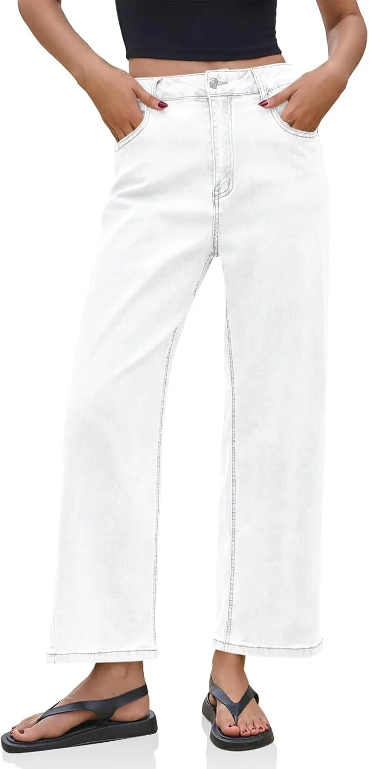 Cicy Bell Womens Baggy Horseshoe Jeans Boyfriend Wide Leg Vintage Mid Rise Cropped Denim Pants