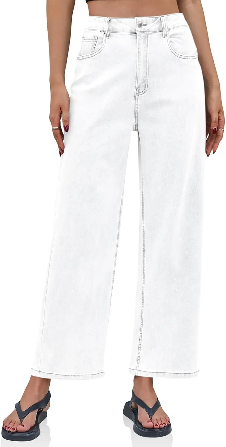 Cicy Bell Womens Baggy Horseshoe Jeans Boyfriend Wide Leg Vintage Mid Rise Cropped Denim Pants