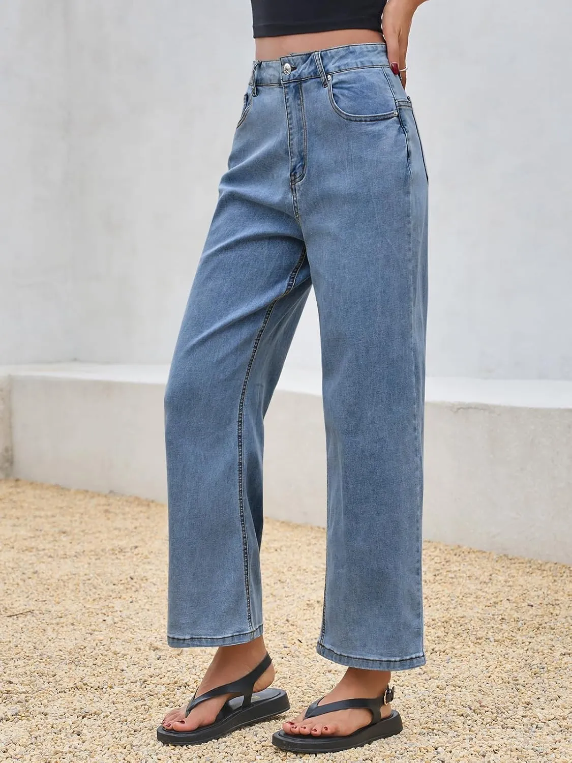 Cicy Bell Womens Baggy Horseshoe Jeans Boyfriend Wide Leg Vintage Mid Rise Cropped Denim Pants