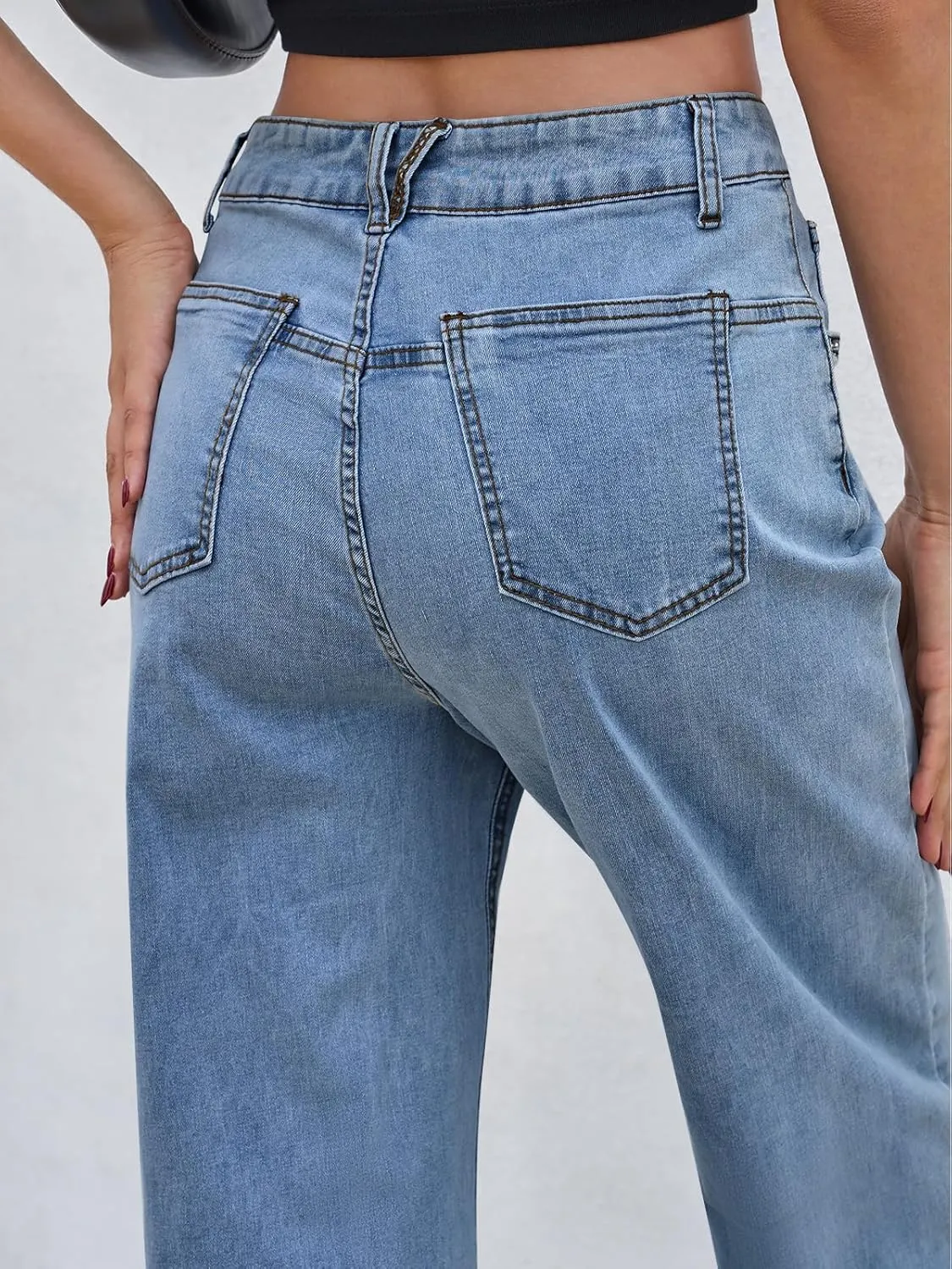 Cicy Bell Womens Baggy Horseshoe Jeans Boyfriend Wide Leg Vintage Mid Rise Cropped Denim Pants