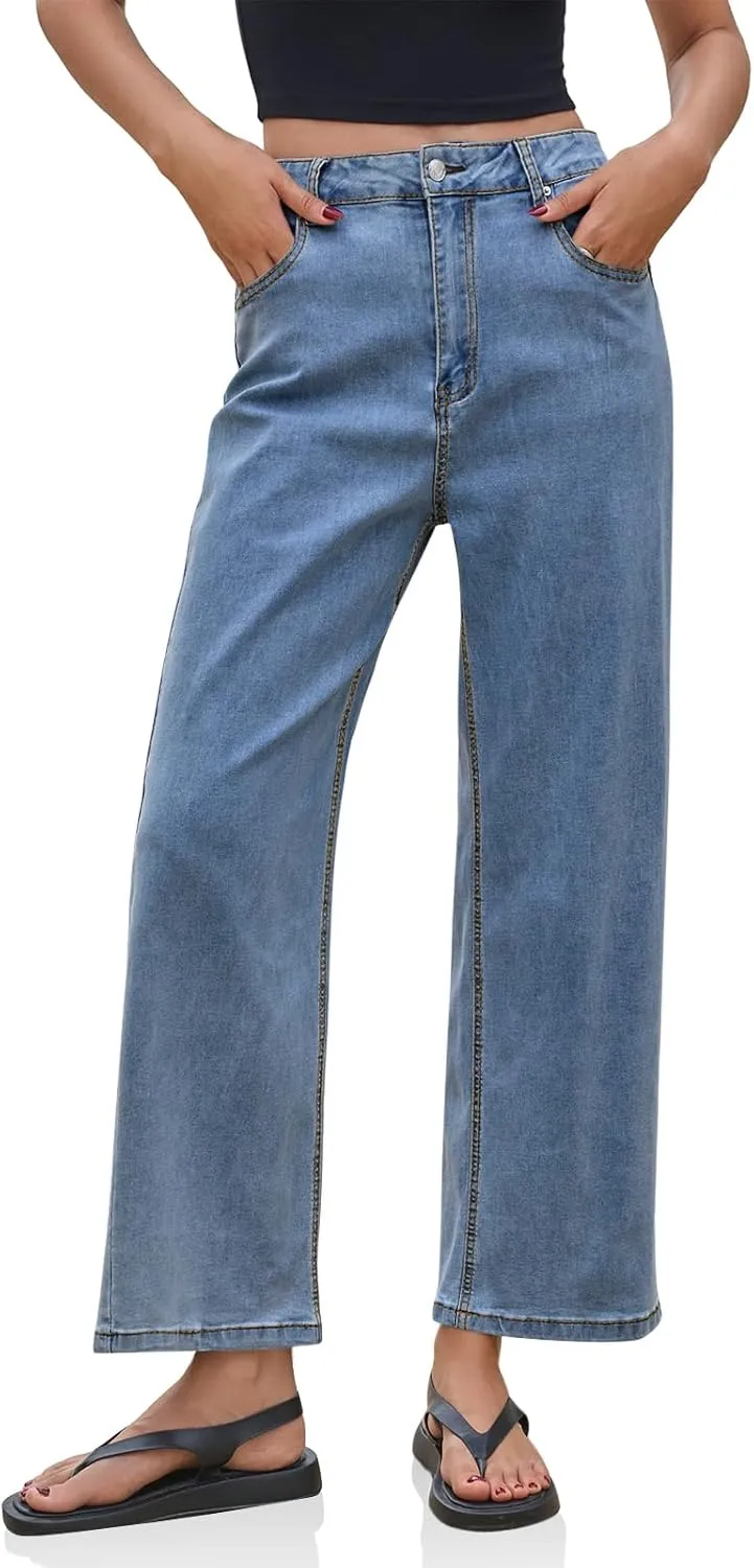 Cicy Bell Womens Baggy Horseshoe Jeans Boyfriend Wide Leg Vintage Mid Rise Cropped Denim Pants