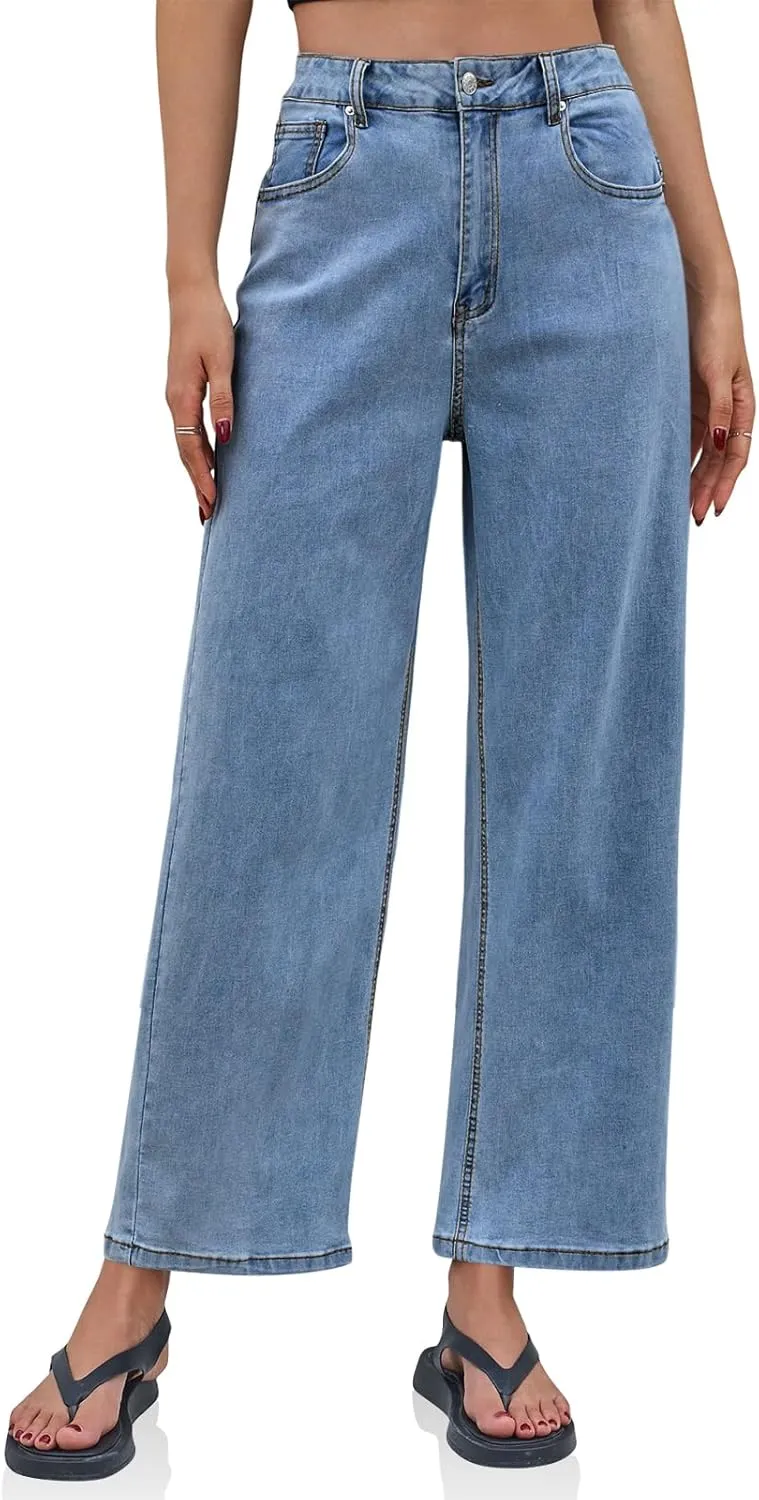 Cicy Bell Womens Baggy Horseshoe Jeans Boyfriend Wide Leg Vintage Mid Rise Cropped Denim Pants