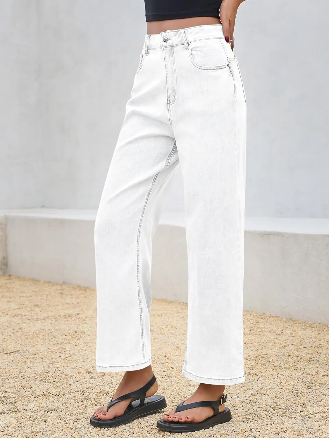 Cicy Bell Womens Baggy Horseshoe Jeans Boyfriend Wide Leg Vintage Mid Rise Cropped Denim Pants