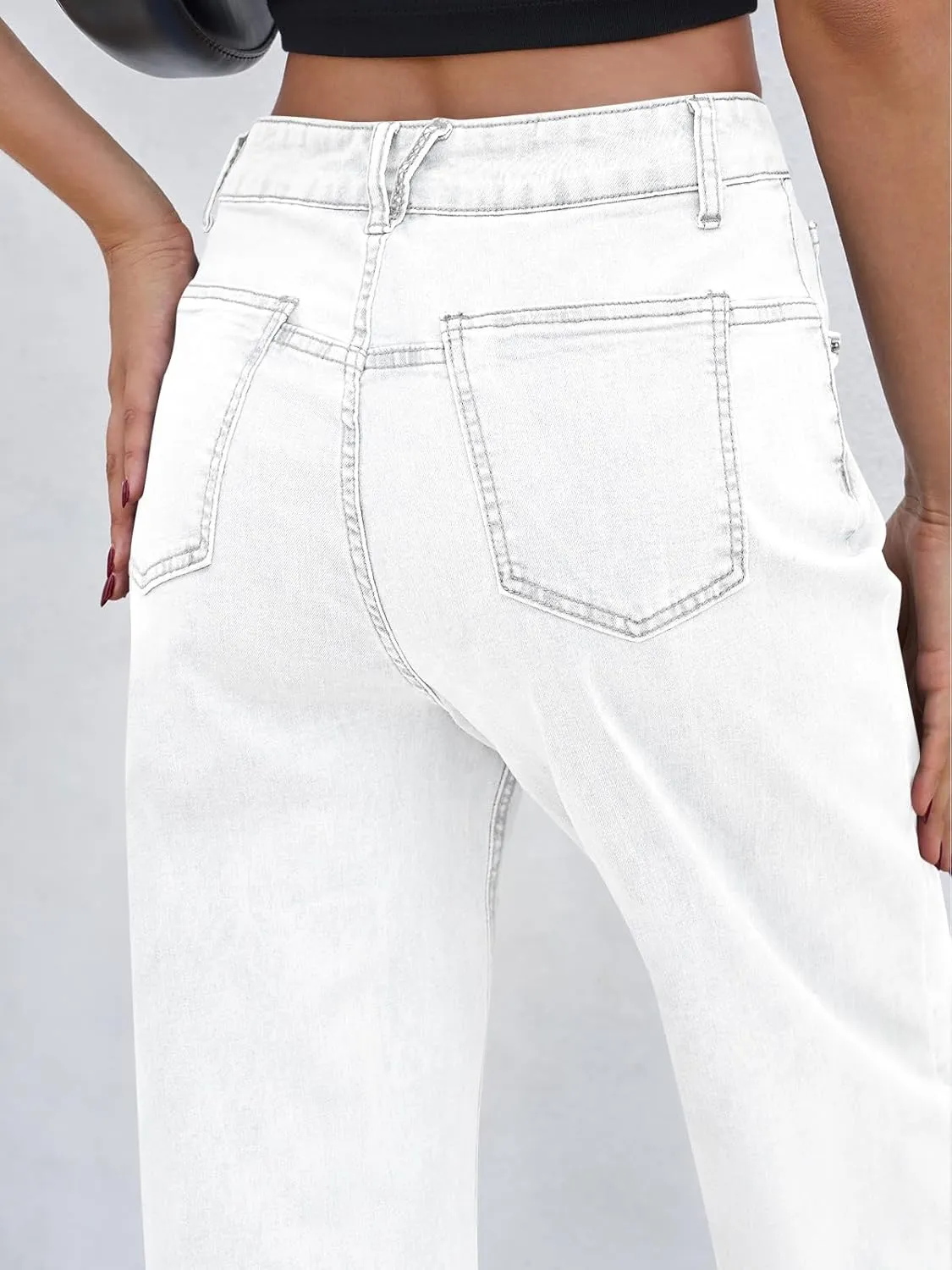 Cicy Bell Womens Baggy Horseshoe Jeans Boyfriend Wide Leg Vintage Mid Rise Cropped Denim Pants