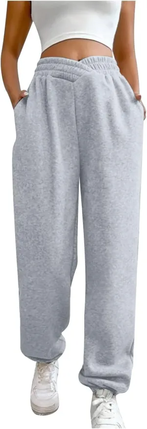 Comfy Pants,Women's High Waist Solid Color Casual Trousers Workout Sports Joggers Pants with Spring&Summer Clothing