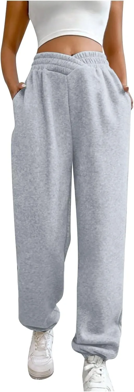 Comfy Pants,Women's High Waist Solid Color Casual Trousers Workout Sports Joggers Pants with Spring&Summer Clothing