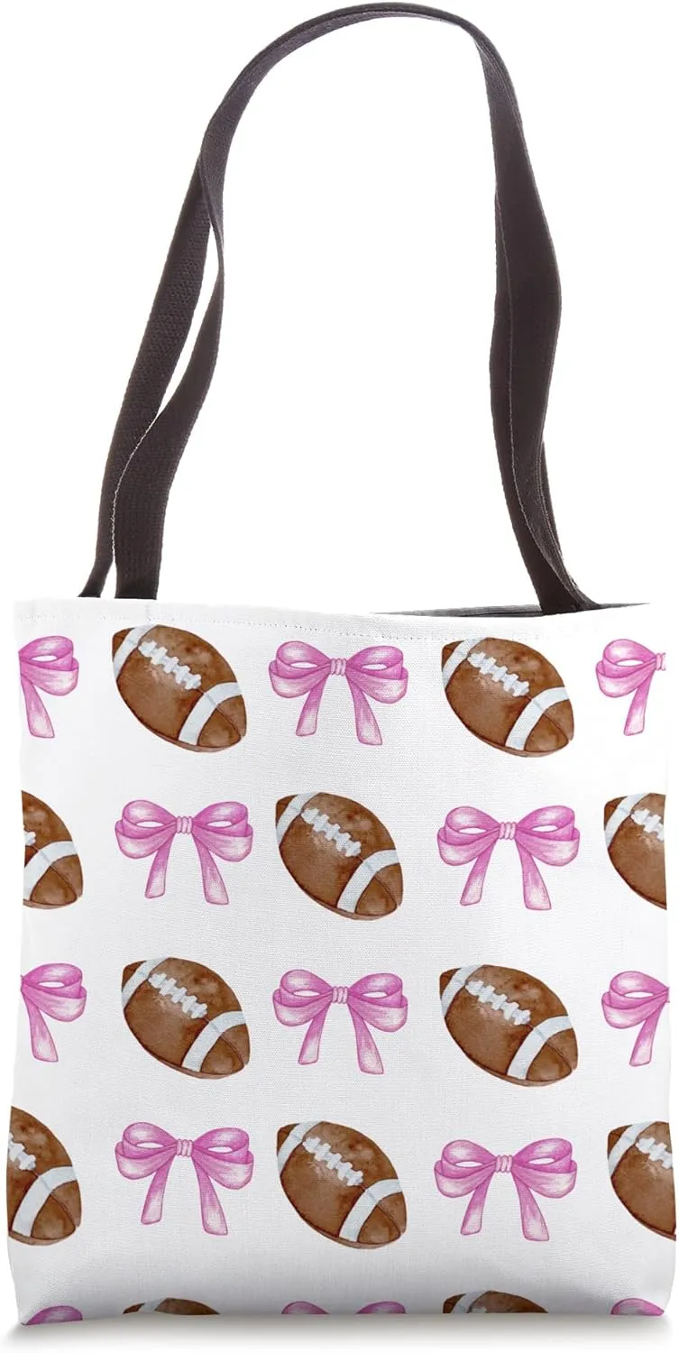 Coquette American Football Mom Soft Girl Girly Pink Bow Girl Tote Bag