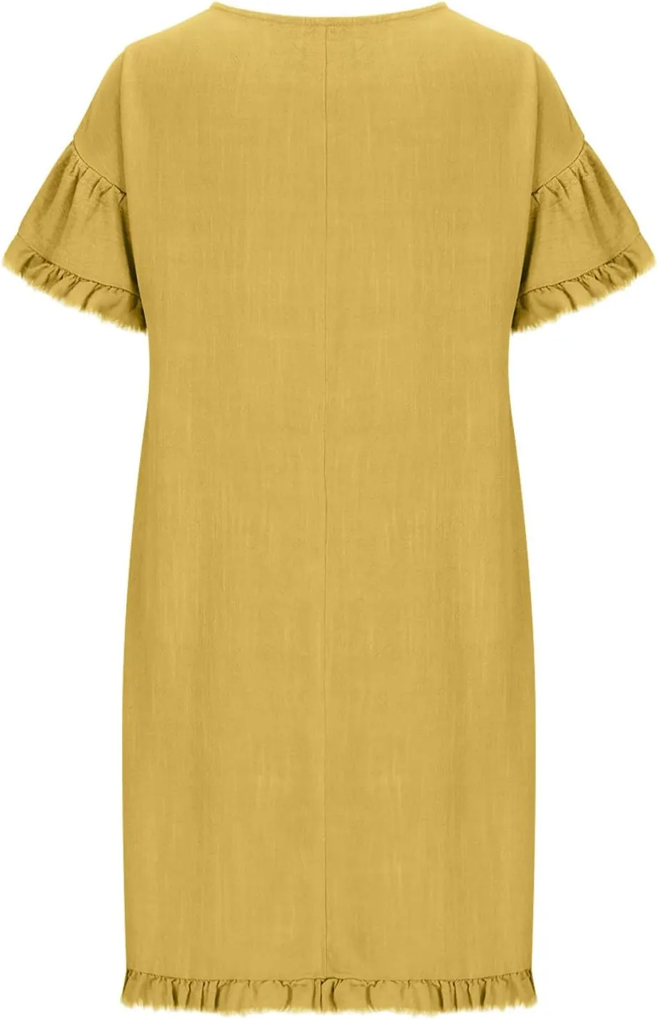 Cotton Linen Dress for Women Short Sleeve Crewneck Mini Dresses for Summer Solid Color Shift Dress with Pockets