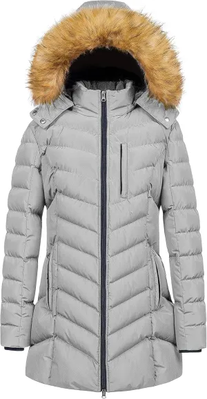 CREATMO US Women's Winter Hooded Coat Waterproof Warm Long Puffer Jacket Parka