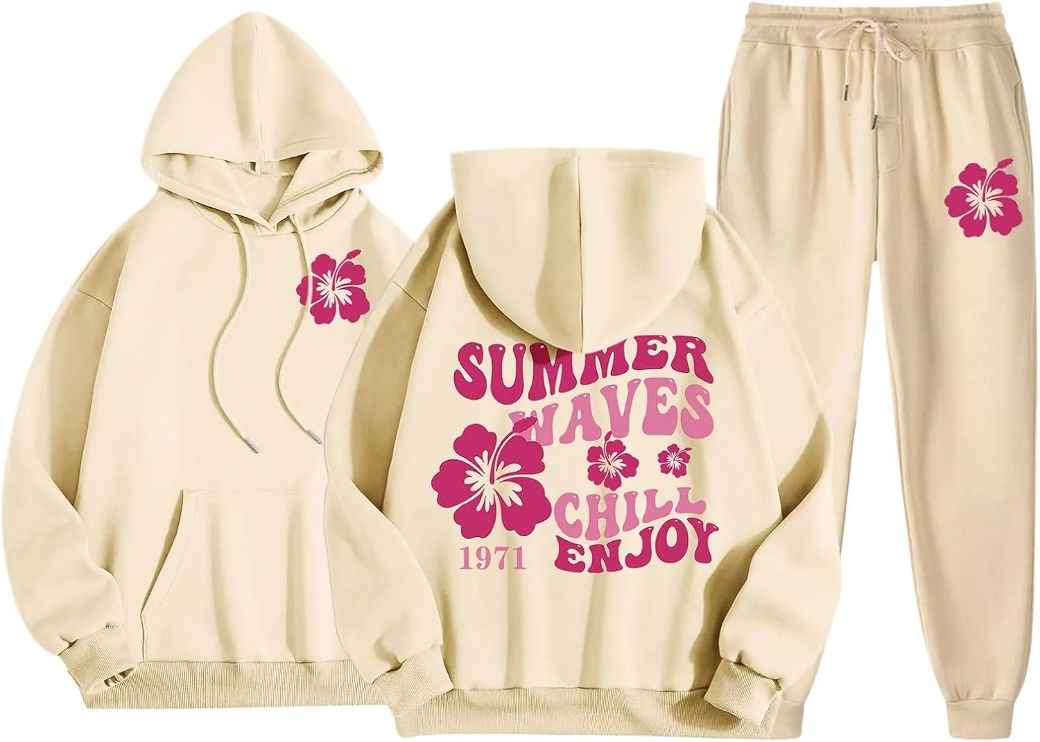 Cute 2 Piece Outfits for Women Teen Girls Preppy Puff Casual Hoodies Pockets Drawstring Pullover Oversized Sweatpants