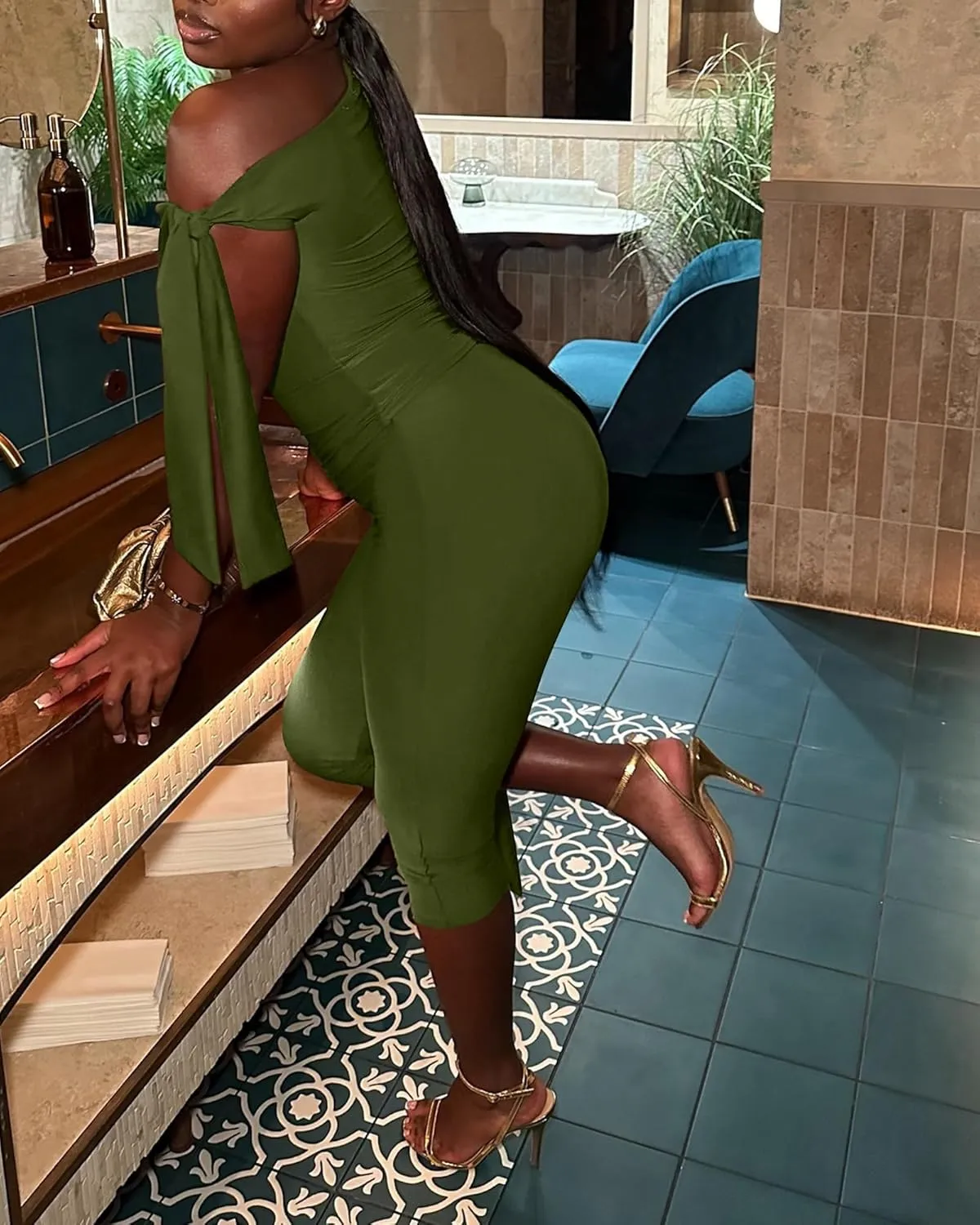 CXXQ Sexy 2 Piece Outfits Off Shoulder Self Tie Crop Tops and Capri Legging Set Tracksuits Clubwear