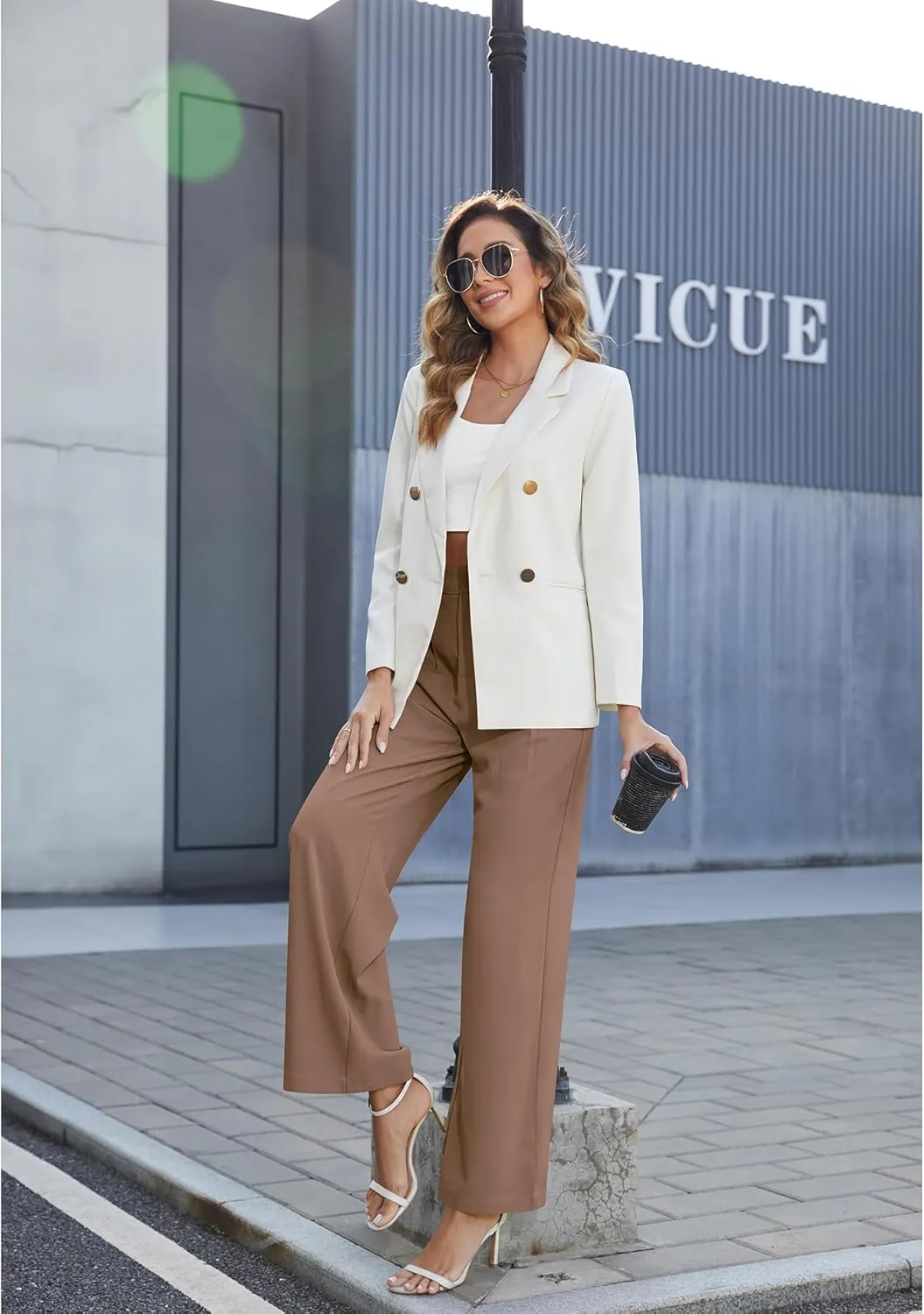 CZYINXIAN Women's Casual Business Work Wide Leg Pants Flowy High Waisted Suit Pants with Pockets