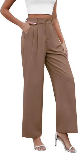 CZYINXIAN Women's Casual Business Work Wide Leg Pants Flowy High Waisted Suit Pants with Pockets