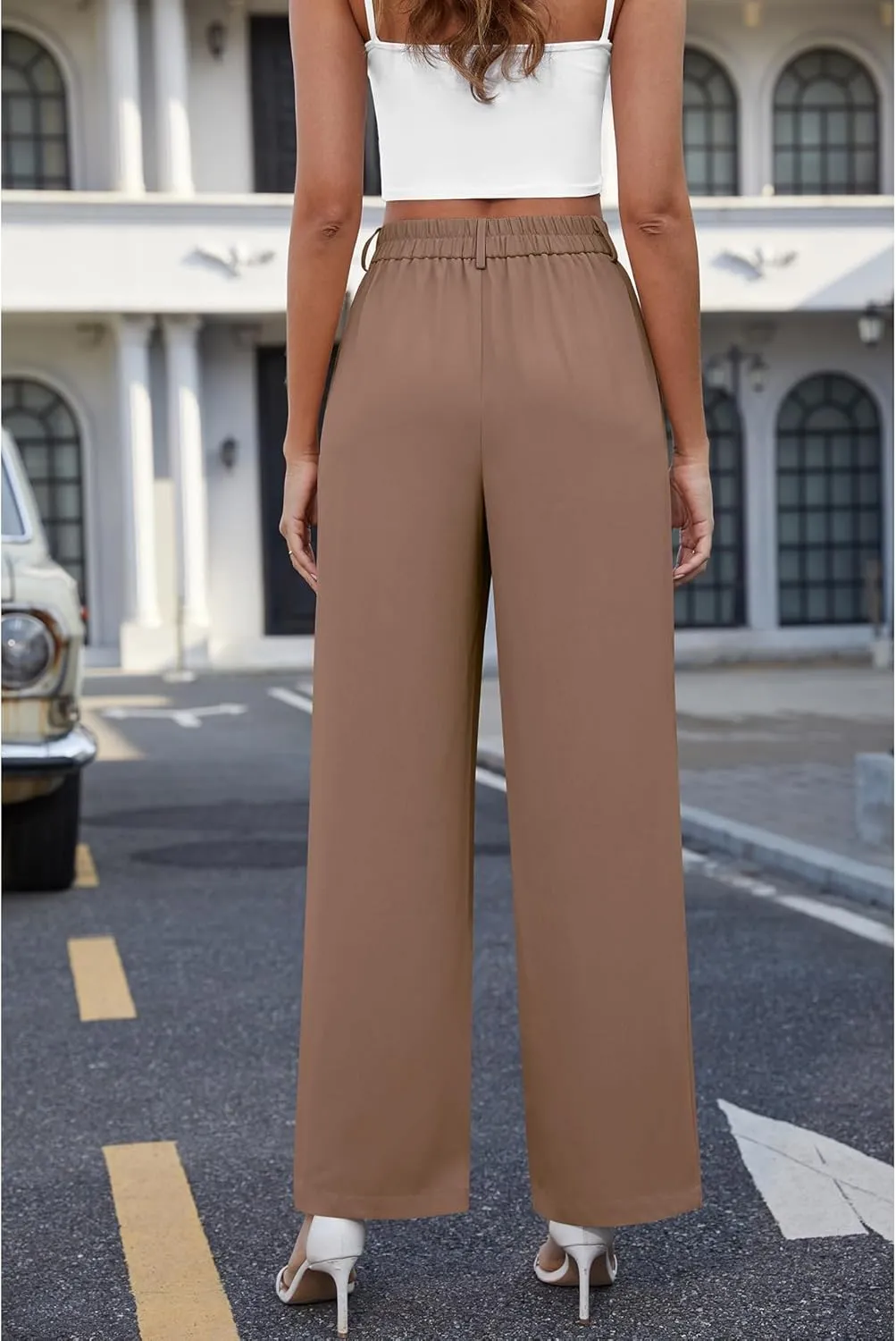 CZYINXIAN Women's Casual Business Work Wide Leg Pants Flowy High Waisted Suit Pants with Pockets