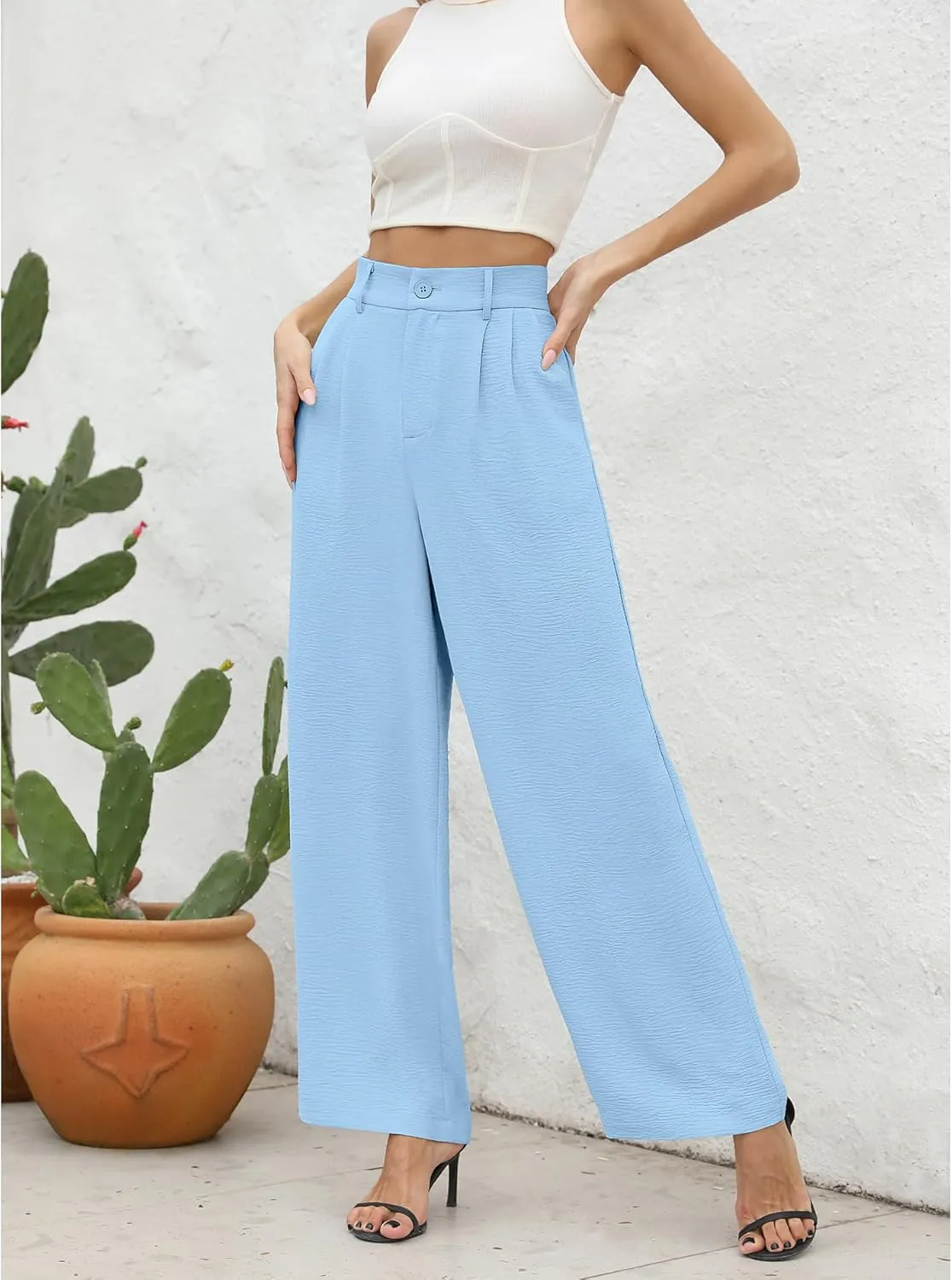 CZYINXIAN Women's Casual High Waisted Wide Leg Pants Flowy Business Work Casual Pants with Pockets
