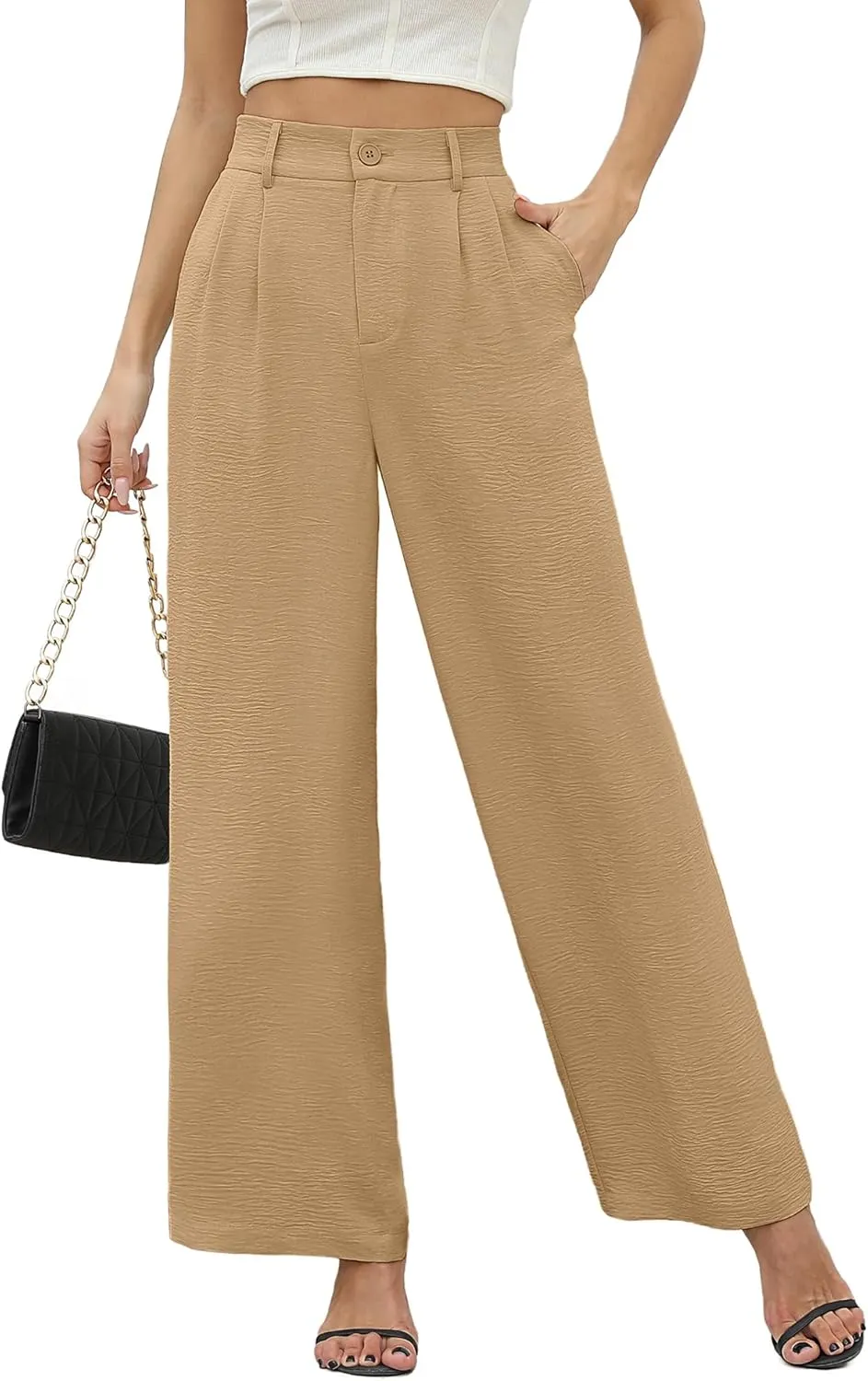 CZYINXIAN Women's Casual High Waisted Wide Leg Pants Flowy Business Work Casual Pants with Pockets