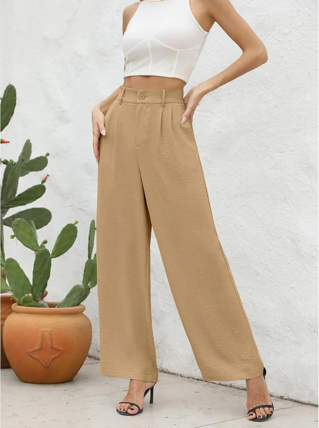 CZYINXIAN Women's Casual High Waisted Wide Leg Pants Flowy Business Work Casual Pants with Pockets