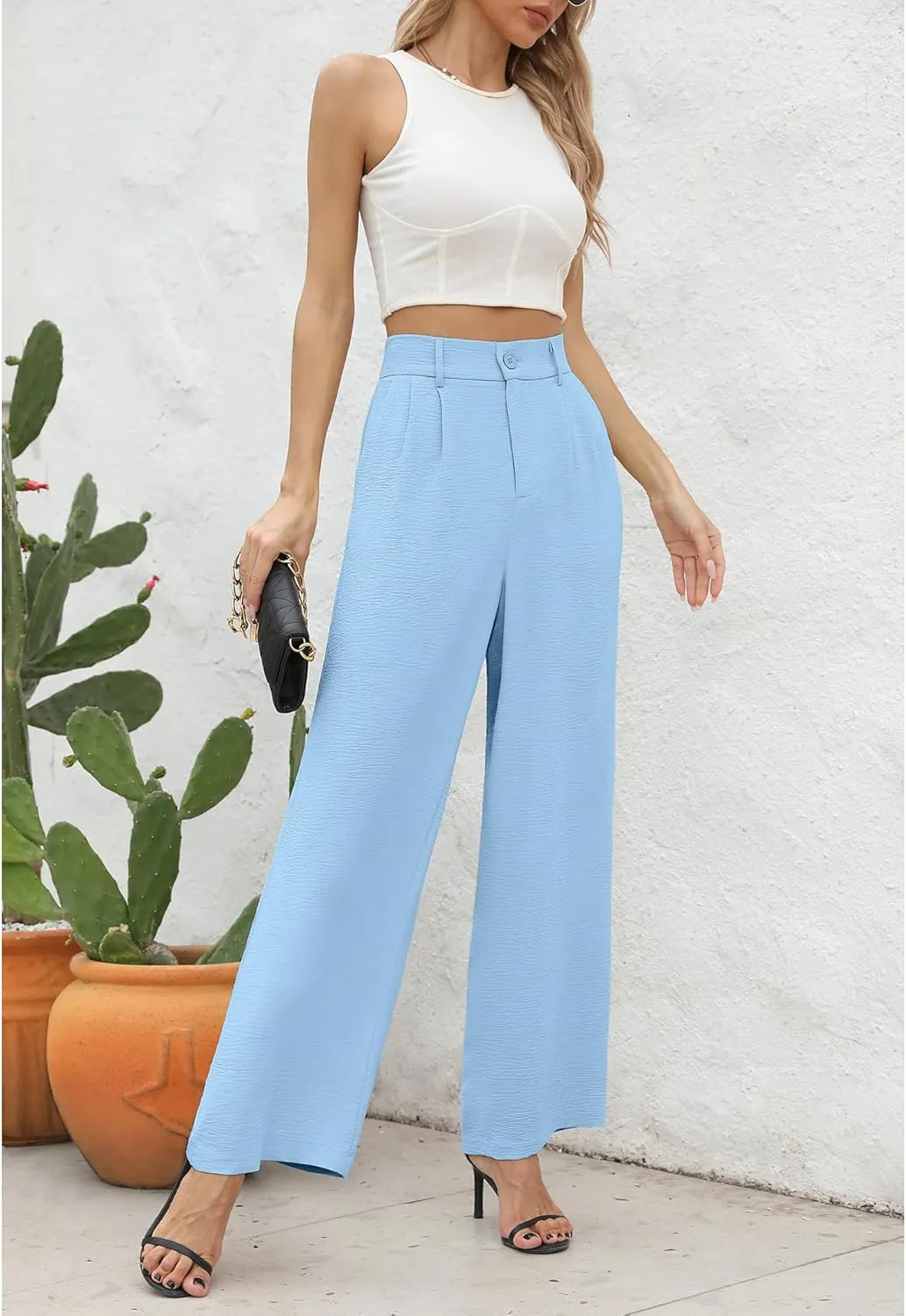 CZYINXIAN Women's Casual High Waisted Wide Leg Pants Flowy Business Work Casual Pants with Pockets