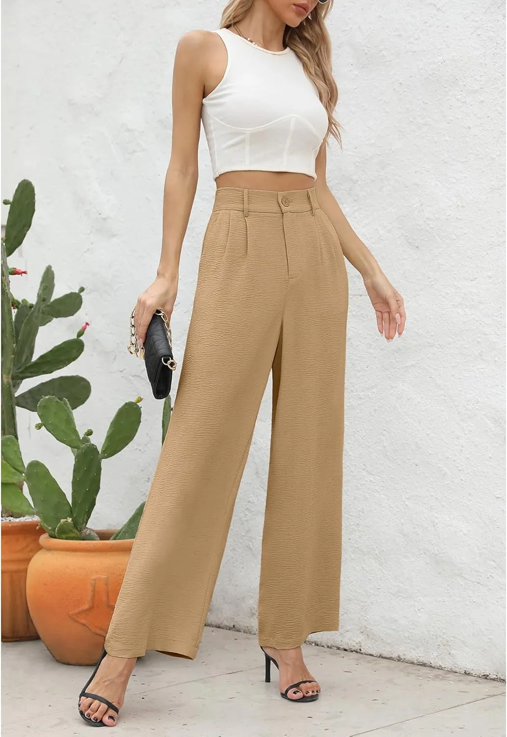 CZYINXIAN Women's Casual High Waisted Wide Leg Pants Flowy Business Work Casual Pants with Pockets