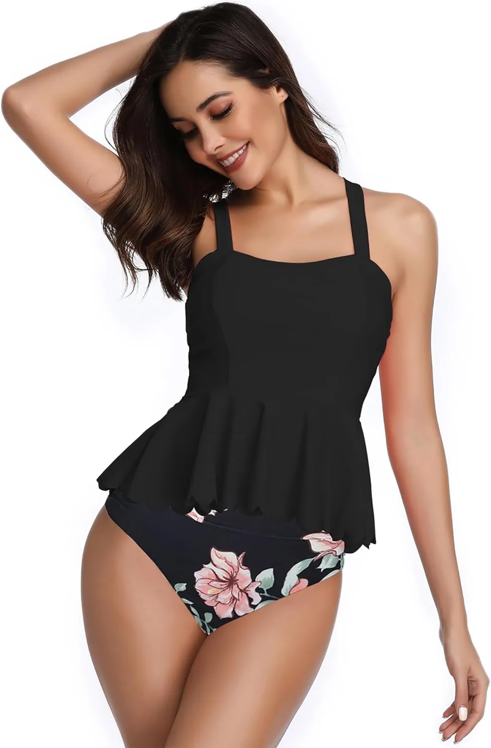 DaiLiWei Plus Size Tankini Swimsuit for Women 2 Piece Tummy Control Modest Bathing Suit Full Coverage High Waisted Bikini Set