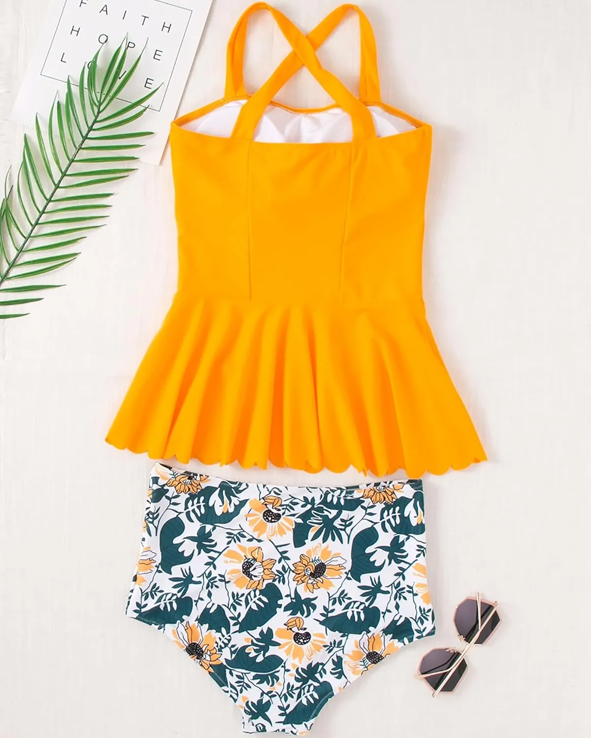 DaiLiWei Plus Size Tankini Swimsuit for Women 2 Piece Tummy Control Modest Bathing Suit Full Coverage High Waisted Bikini Set