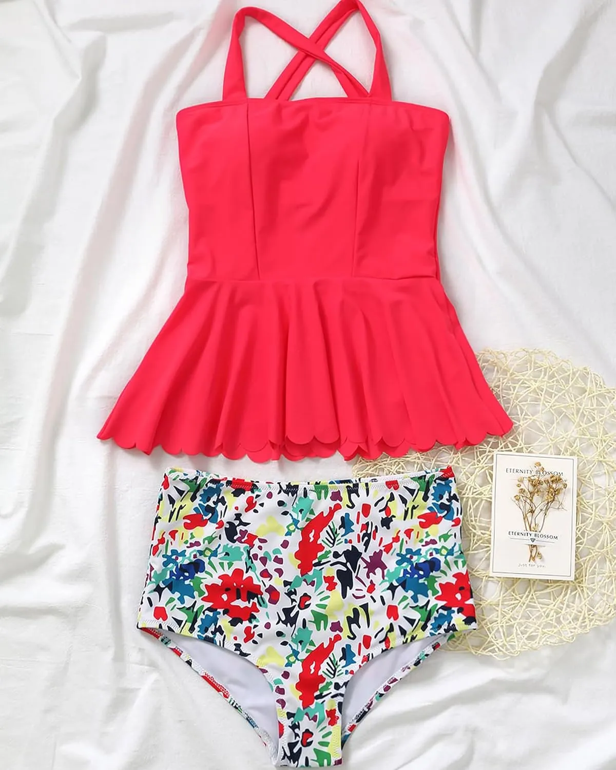 DaiLiWei Plus Size Tankini Swimsuit for Women 2 Piece Tummy Control Modest Bathing Suit Full Coverage High Waisted Bikini Set