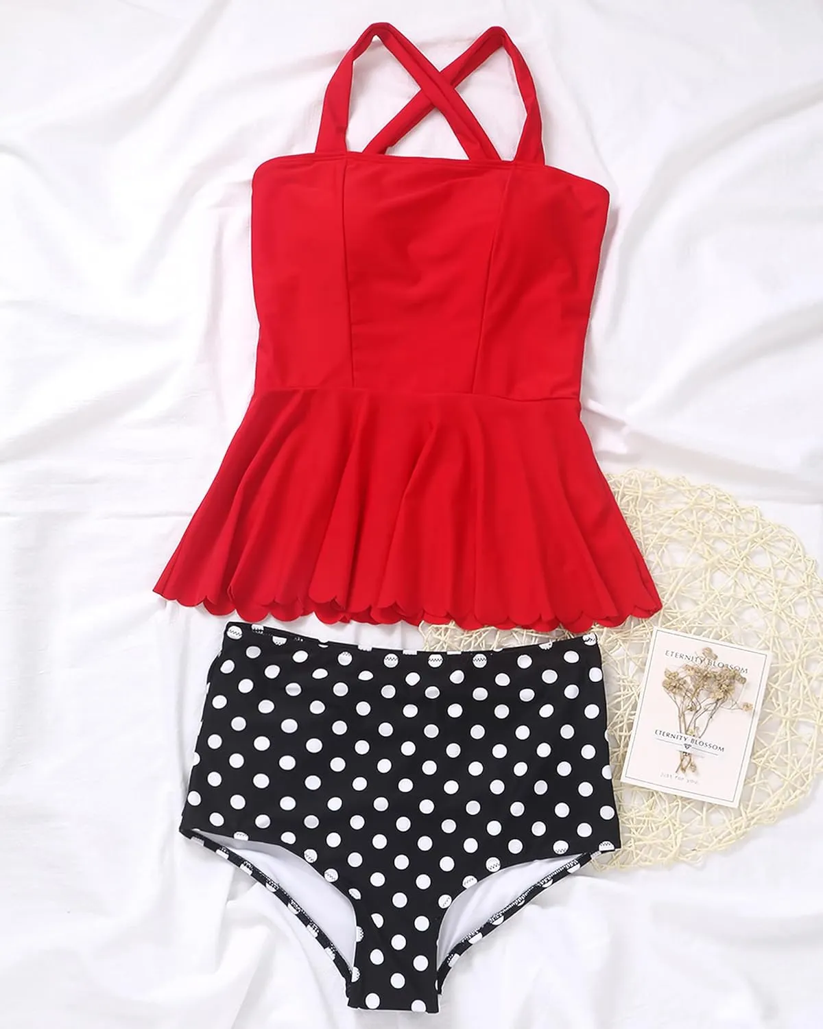 DaiLiWei Plus Size Tankini Swimsuit for Women 2 Piece Tummy Control Modest Bathing Suit Full Coverage High Waisted Bikini Set