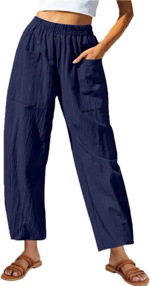 DASAYO Women's Linen Pants Summer Fashion Elastic Wasit Casual Pants with Pockets Ladies Ligghtweight Wide Leg Trousers 2025
