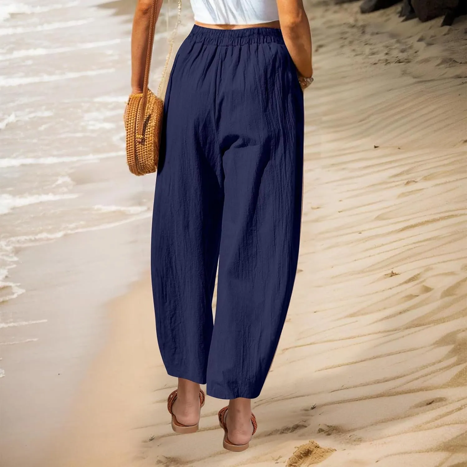 DASAYO Women's Linen Pants Summer Fashion Elastic Wasit Casual Pants with Pockets Ladies Ligghtweight Wide Leg Trousers 2025