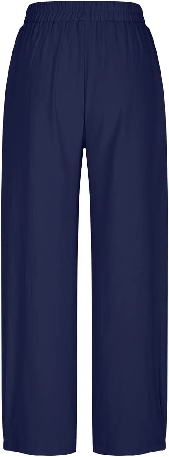 DASAYO Women's Linen Pants Summer Fashion Elastic Wasit Casual Pants with Pockets Ladies Ligghtweight Wide Leg Trousers 2025
