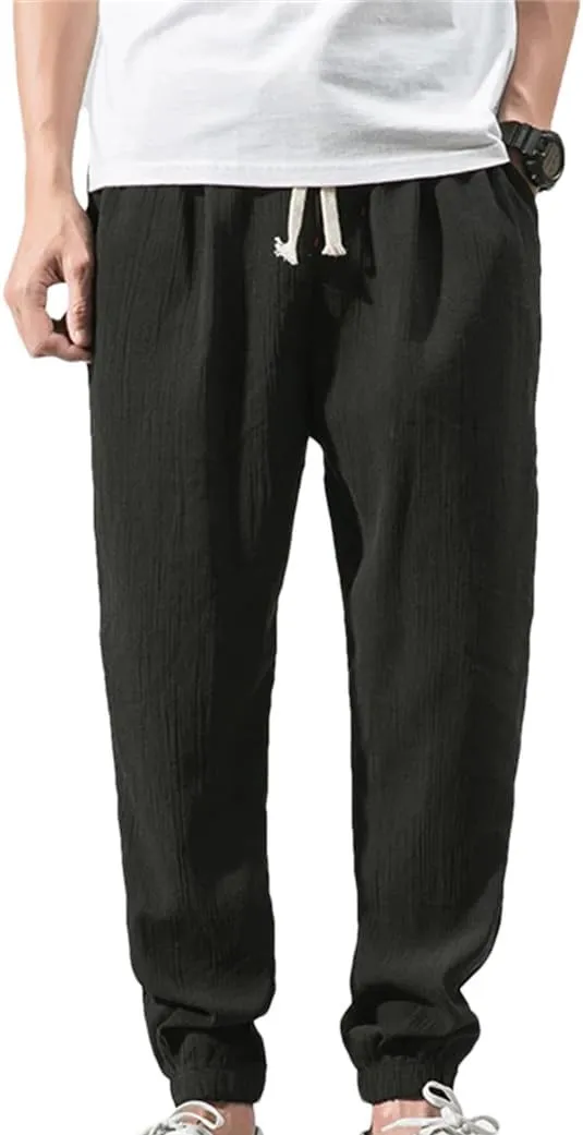 Dcvmvmn Men Cotton Linen Casual Harem Pants Man Summer Trousers Male Chinese Style Loose Pants Black