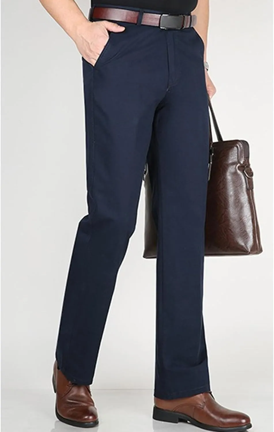 DGHM-JLMY Men's Slim-Fit Casual Stretch Chino Pants Cotton Straight Business Leisure Pants Flat Front Flex Waist Pant