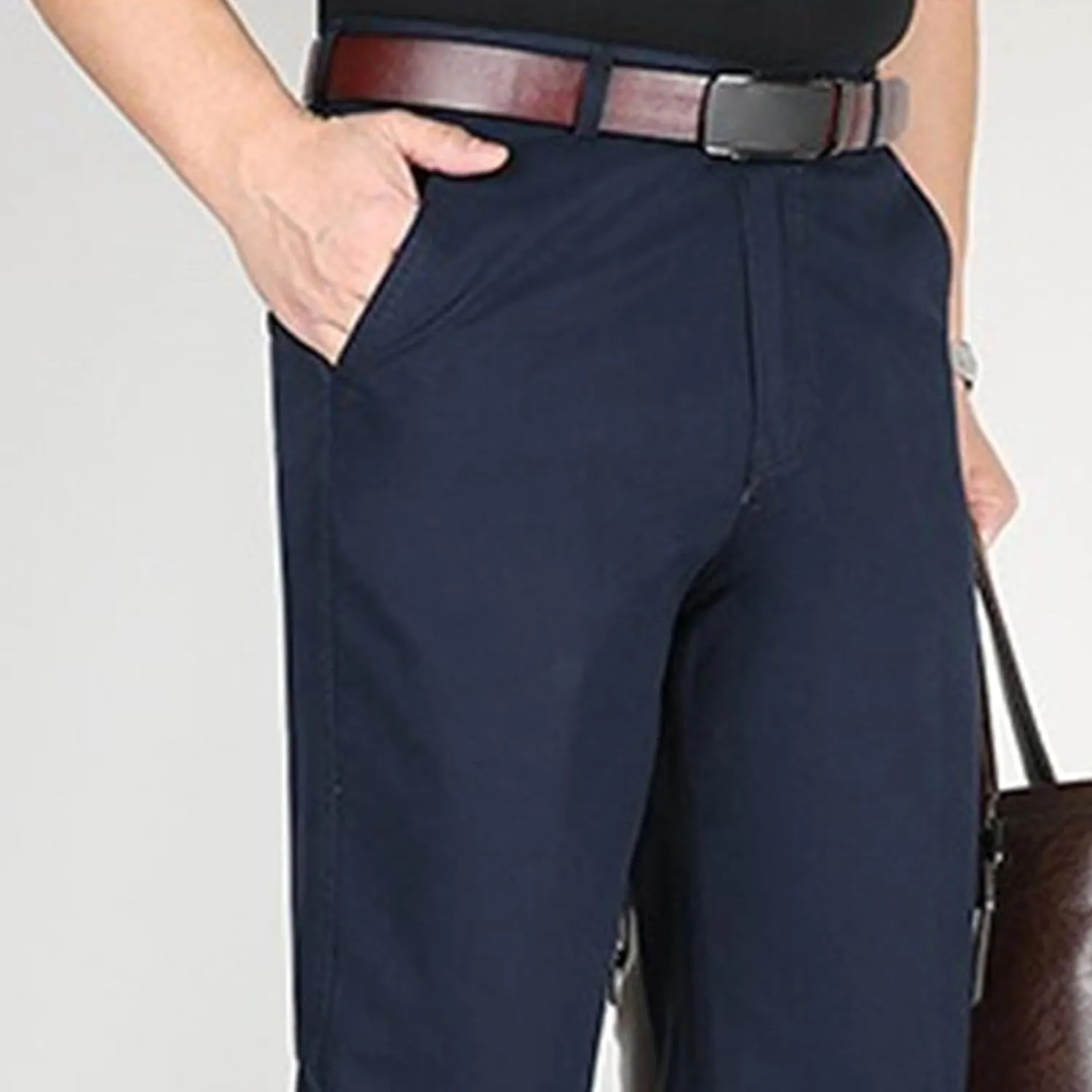 DGHM-JLMY Men's Slim-Fit Casual Stretch Chino Pants Cotton Straight Business Leisure Pants Flat Front Flex Waist Pant