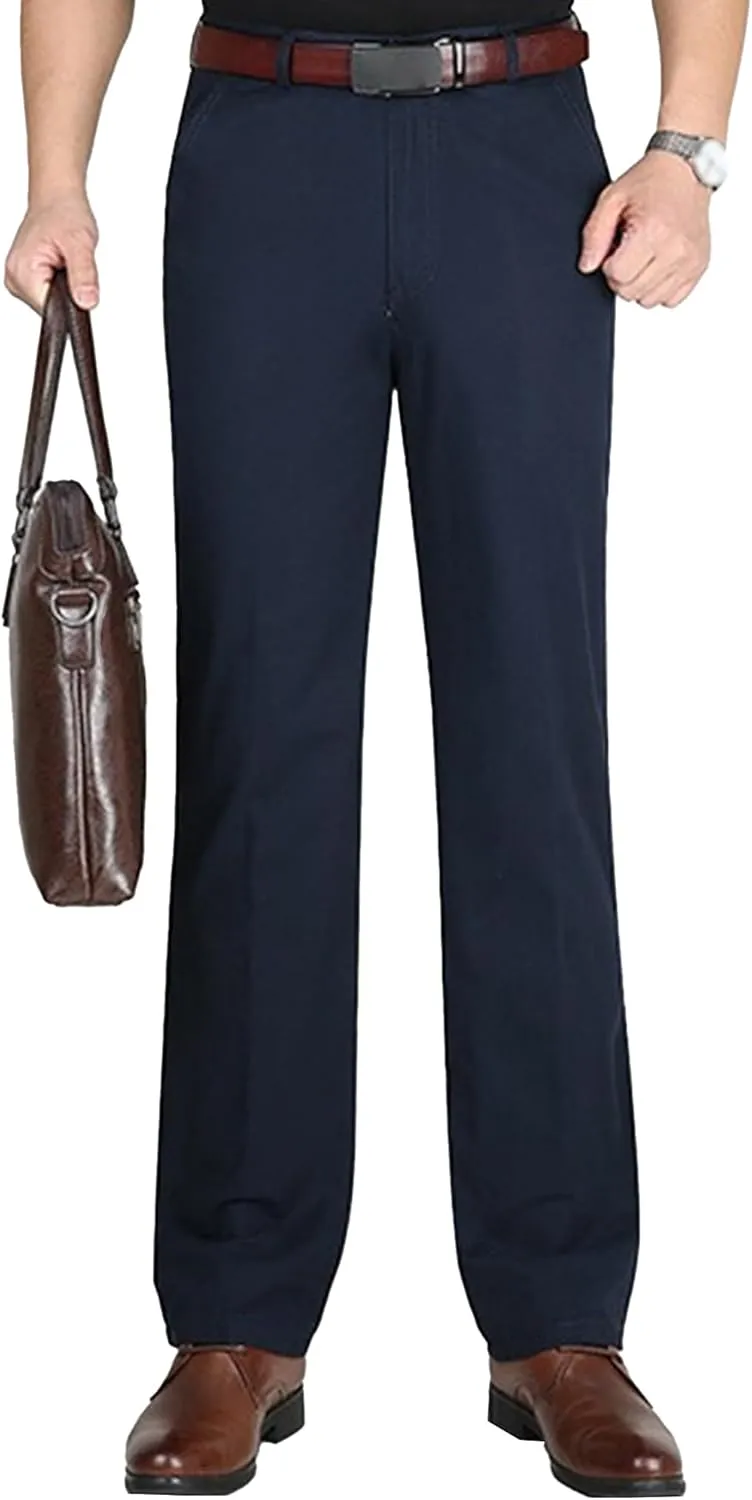 DGHM-JLMY Men's Slim-Fit Casual Stretch Chino Pants Cotton Straight Business Leisure Pants Flat Front Flex Waist Pant
