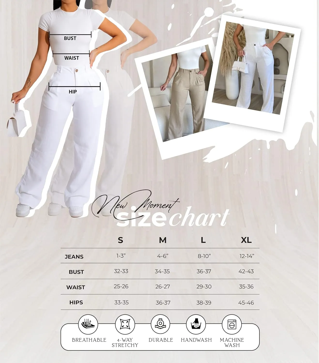 Diva Boutique High Waisted Linen Pants for Women - White Wide Leg Trousers with Pockets, Trendy Summer Casual Beach