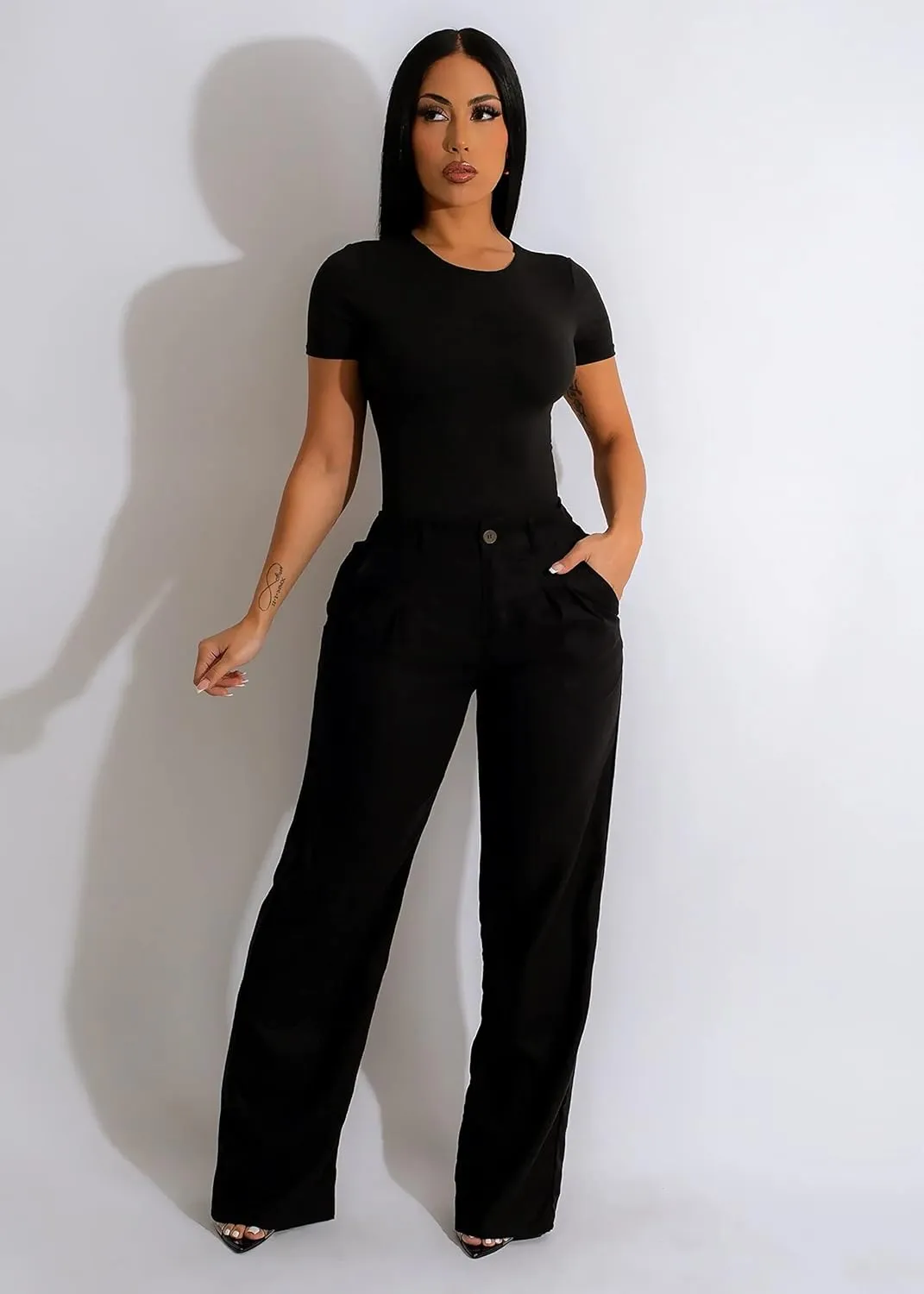 Diva Boutique High Waisted Linen Pants for Women - White Wide Leg Trousers with Pockets, Trendy Summer Casual Beach
