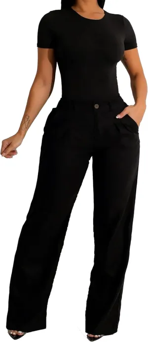Diva Boutique High Waisted Linen Pants for Women - White Wide Leg Trousers with Pockets, Trendy Summer Casual Beach