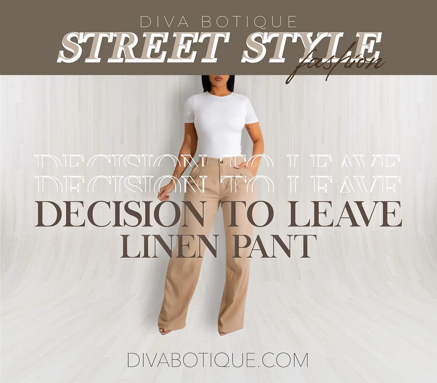 Diva Boutique High Waisted Linen Pants for Women - White Wide Leg Trousers with Pockets, Trendy Summer Casual Beach