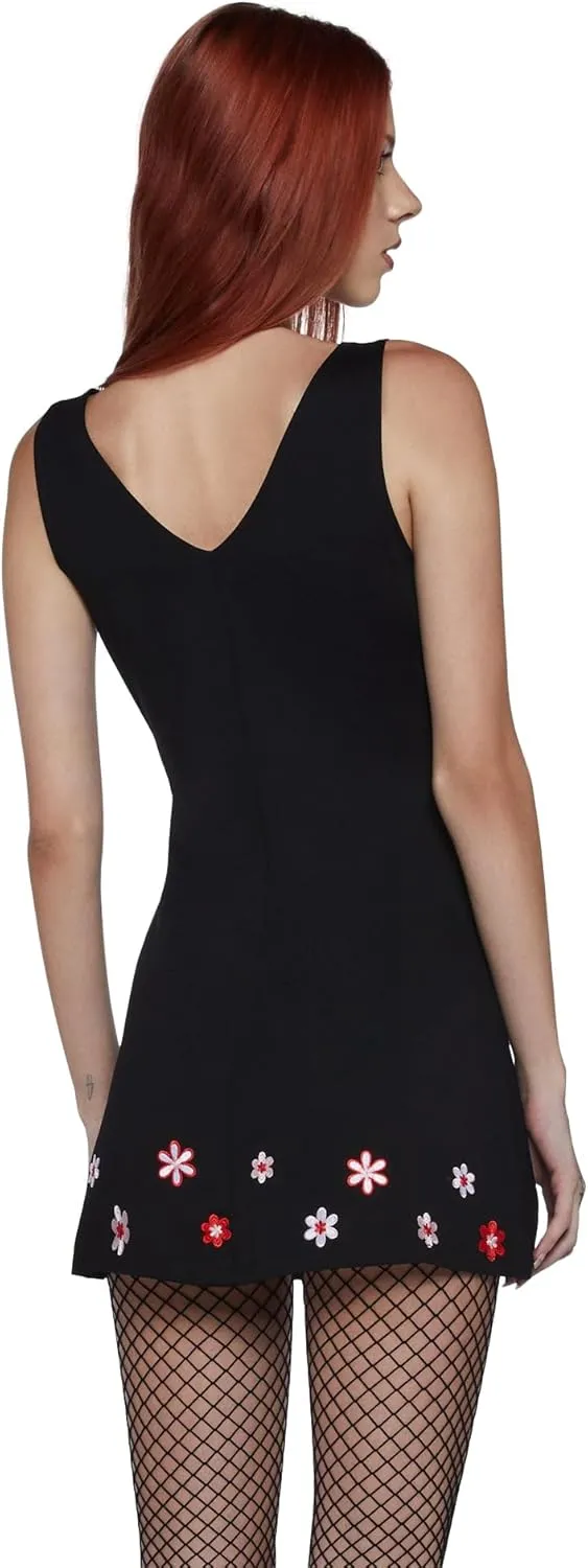 Dolls Kill So Yesterday Mini Dress  90s-Inspired V-Neck Dress with Rosette and Embroidery by dELiAs