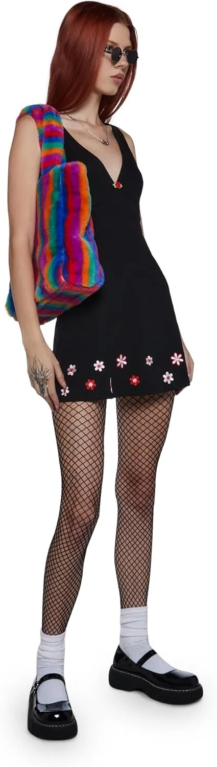 Dolls Kill So Yesterday Mini Dress  90s-Inspired V-Neck Dress with Rosette and Embroidery by dELiAs