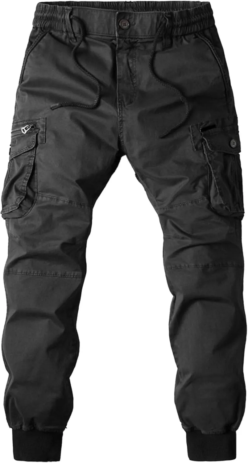 Drawstring Casual Cargo Pants for Men Multi-Pockets Military Cargo Trousers Lightweight Athletic Hiking Sweatpants